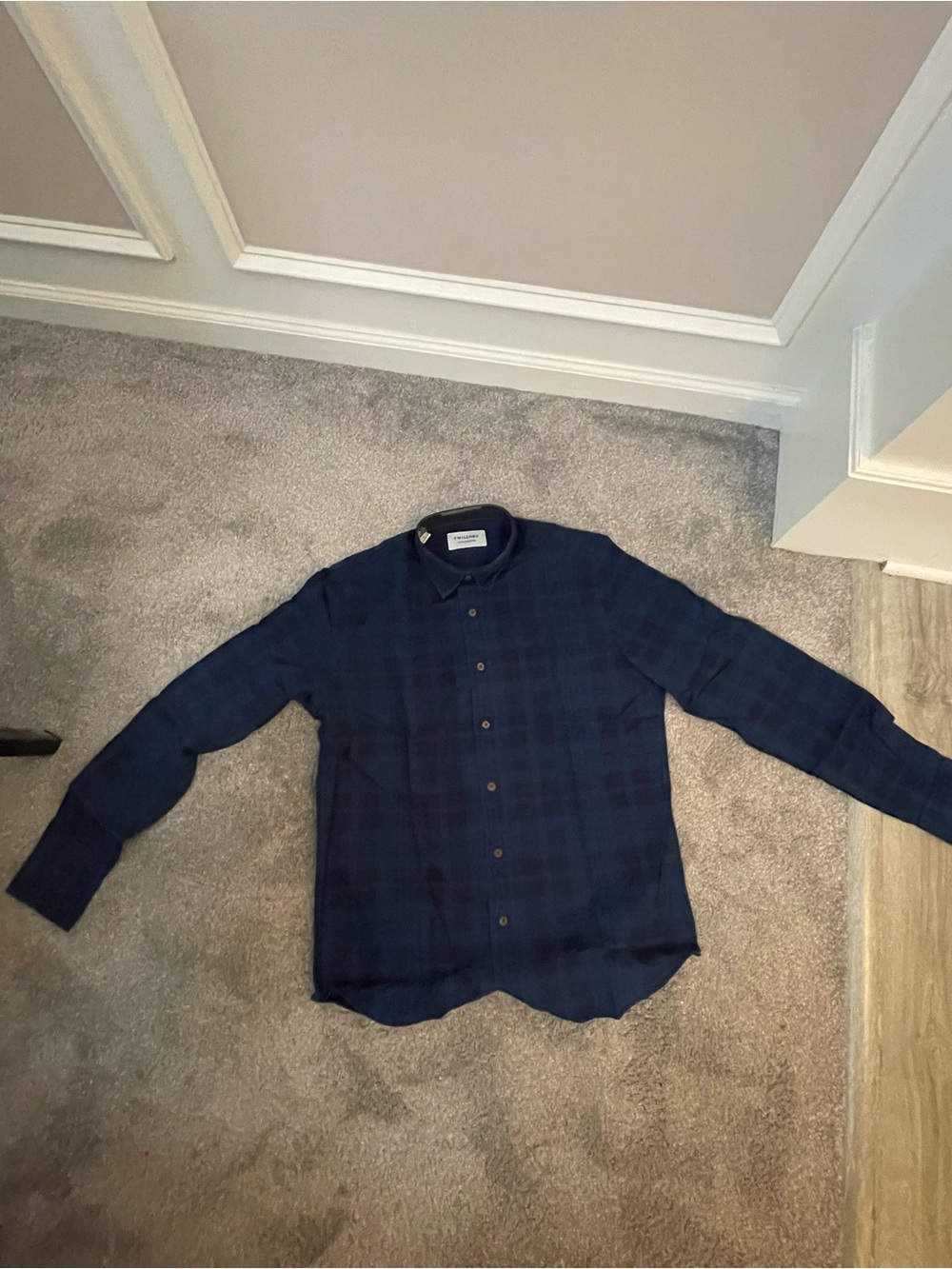 Men's Dark Navy Plaid Button-Down Shirt